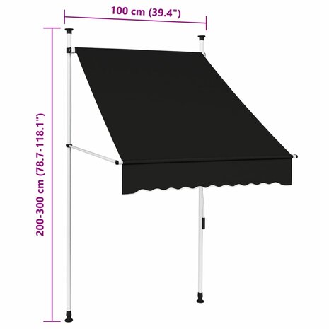 Luifel handmatig uittrekbaar 100 cm antraciet 6