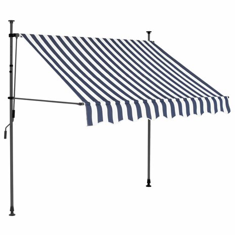 Luifel handmatig uitschuifbaar met LED 150 cm blauw en wit 2