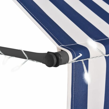 Luifel handmatig uitschuifbaar met LED 150 cm blauw en wit 4