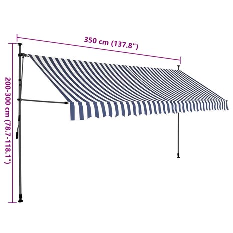 Luifel handmatig uitschuifbaar met LED 350 cm blauw en wit 8