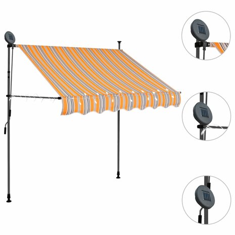 Luifel handmatig uitschuifbaar met LED 150 cm geel en blauw 3