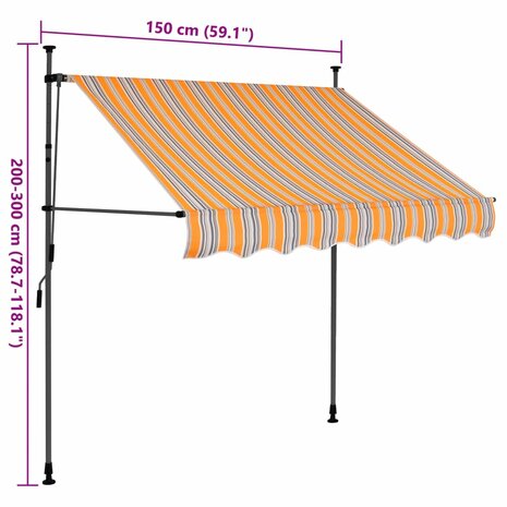 Luifel handmatig uitschuifbaar met LED 150 cm geel en blauw 8