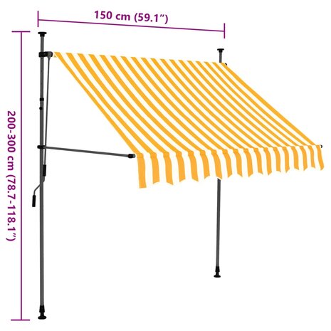 Luifel handmatig uitschuifbaar met LED 150 cm wit en oranje 8