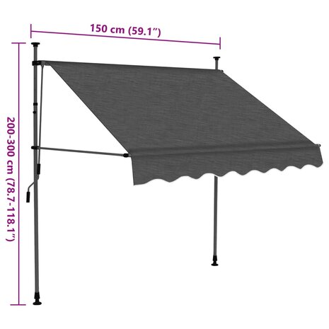 Luifel handmatig uitschuifbaar met LED 150 cm antracietkleurig 8