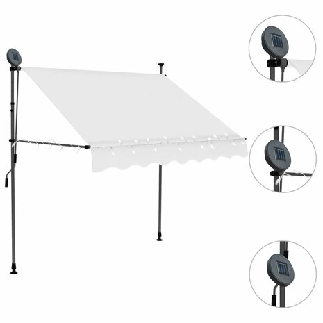 Luifel handmatig uitschuifbaar met LED 150 cm crèmekleurig 3