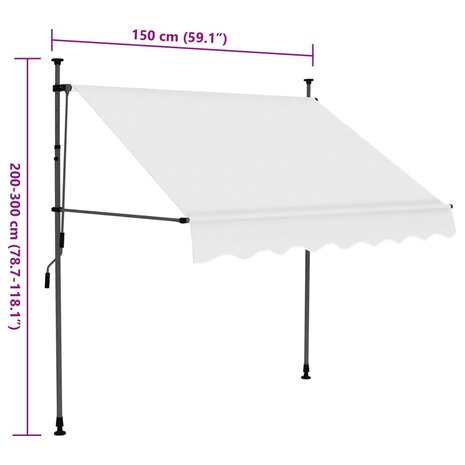 Luifel handmatig uitschuifbaar met LED 150 cm crèmekleurig 8