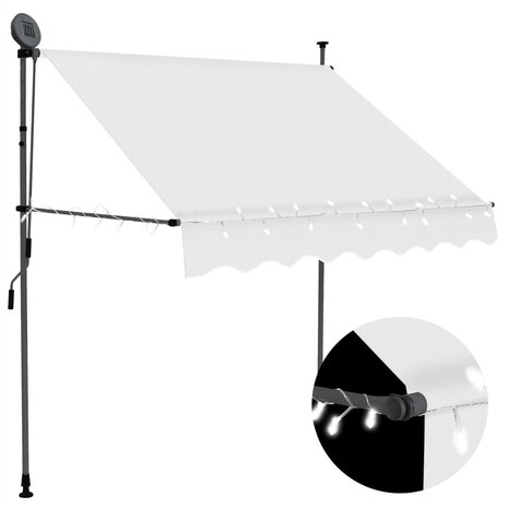 Luifel handmatig uitschuifbaar met LED 200 cm crèmekleurig 1