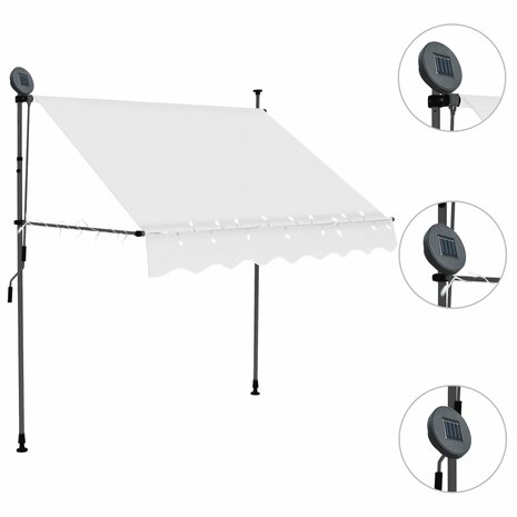 Luifel handmatig uitschuifbaar met LED 200 cm crèmekleurig 3