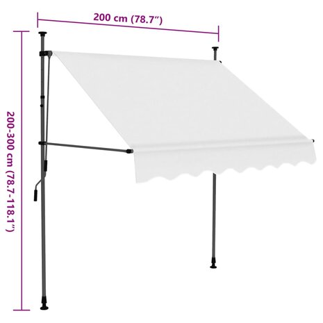 Luifel handmatig uitschuifbaar met LED 200 cm crèmekleurig 8