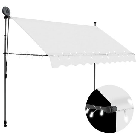Luifel handmatig uitschuifbaar met LED 250 cm crèmekleurig 1