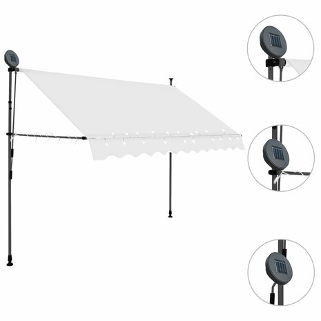 Luifel handmatig uitschuifbaar met LED 250 cm crèmekleurig 3