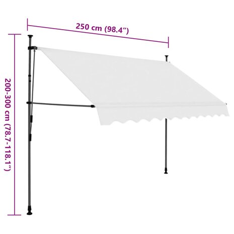 Luifel handmatig uitschuifbaar met LED 250 cm crèmekleurig 8