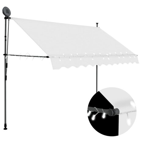 Luifel handmatig uitschuifbaar met LED 300 cm crèmekleurig 1