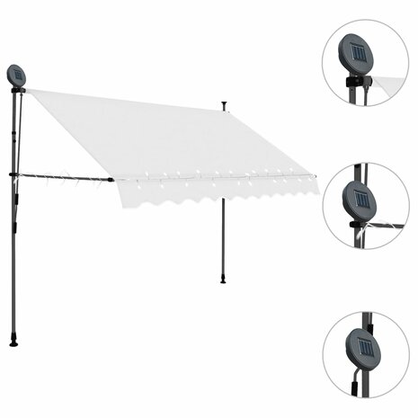 Luifel handmatig uitschuifbaar met LED 300 cm crèmekleurig 3