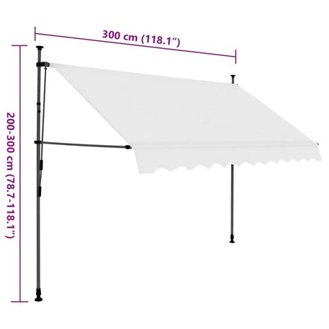 Luifel handmatig uitschuifbaar met LED 300 cm crèmekleurig 8