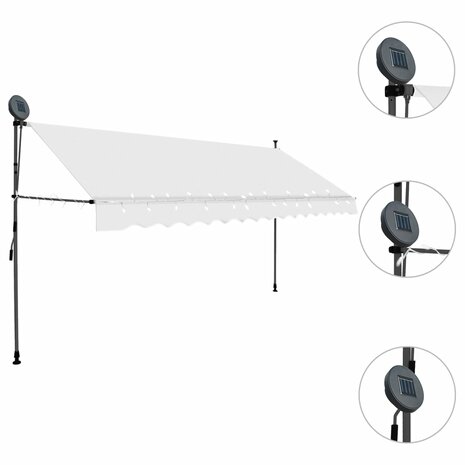 Luifel handmatig uitschuifbaar met LED 350 cm crèmekleurig 3