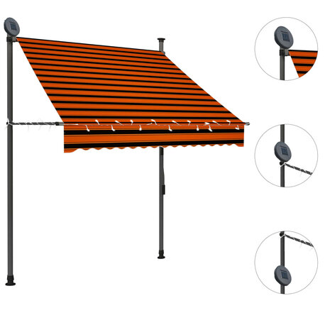 Luifel handmatig uitschuifbaar met LED 150 cm oranje en bruin 3