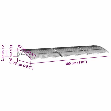 Deurluifel 300x75 cm polycarbonaat zwart 7