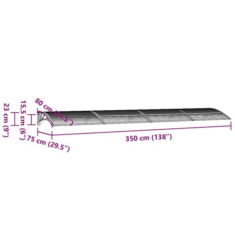 Deurluifel 350x75 cm polycarbonaat zwart en transparant 7