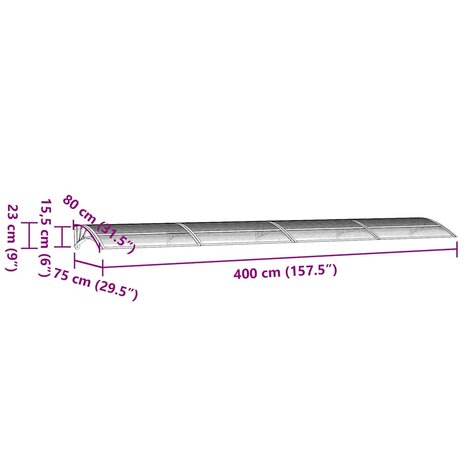 Deurluifel 400x75 cm polycarbonaat grijs en transparant 7