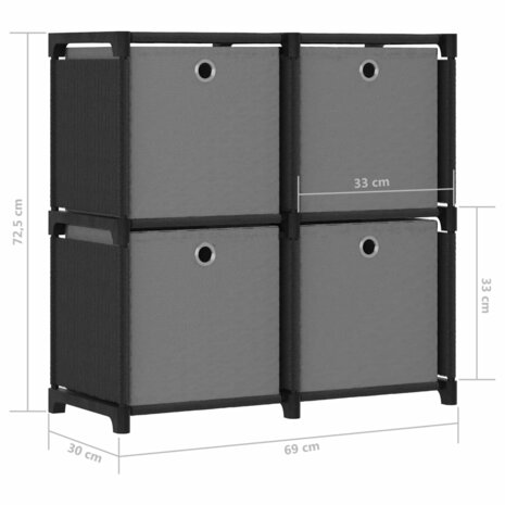 Kast met 4 vakken met boxen 69x30x72,5 cm stof zwart 9
