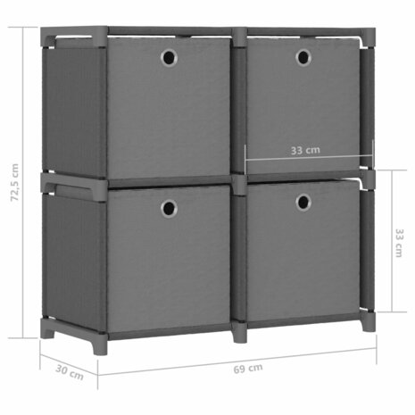 Kast met 4 vakken met boxen 69x30x72,5 cm stof grijs 9