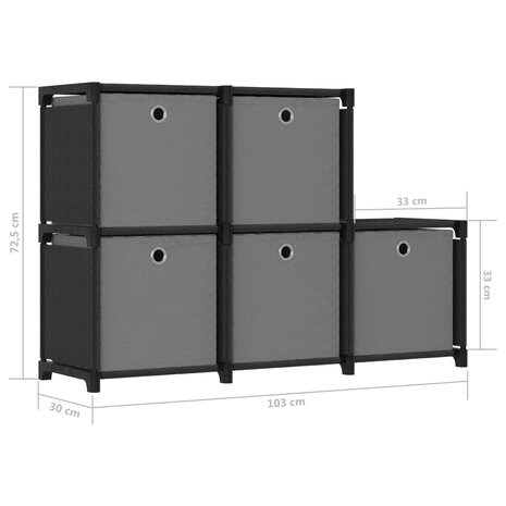 Kast met 5 vakken met boxen 103x30x72,5 cm stof zwart 9