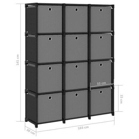 Kast met 12 vakken met boxen 103x30x141 cm stof zwart 9