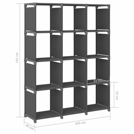 Kast met 12 vakken 103x30x141 cm stof grijs 8