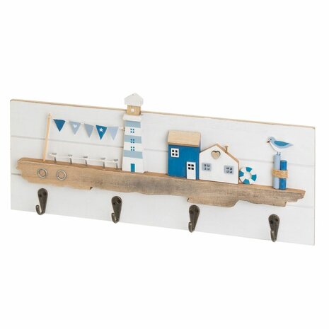 Wandkapstok Wit Natuurlijk Metaal Ijzer Hout MDF 40 x 4 x 18 cm 1