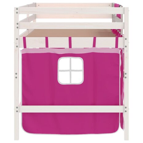 Kinderhoogslaper met gordijnen 80x200 cm grenenhout roze 8