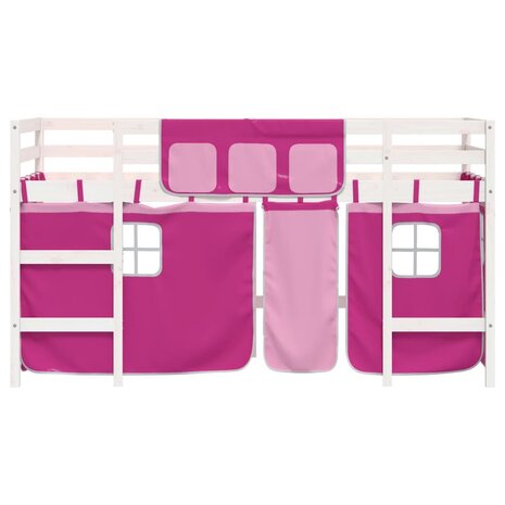 Kinderhoogslaper met gordijnen 90x200 cm grenenhout roze 5