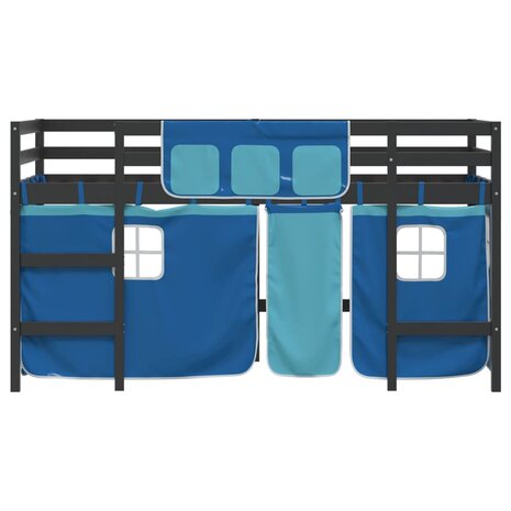 Kinderhoogslaper met gordijnen 90x200 cm grenenhout blauw 5
