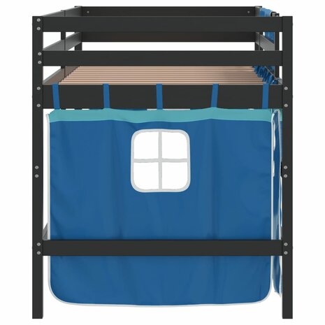Kinderhoogslaper met gordijnen 90x200 cm grenenhout blauw 8