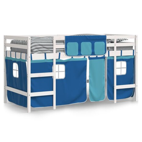 Kinderhoogslaper met gordijnen 90x190 cm grenenhout blauw 3