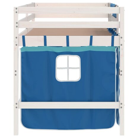 Kinderhoogslaper met gordijnen 90x190 cm grenenhout blauw 8