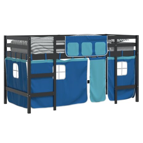 Kinderhoogslaper met gordijnen 90x190 cm grenenhout blauw 4
