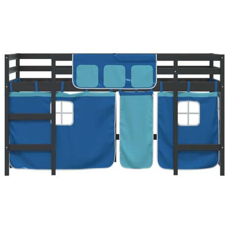 Kinderhoogslaper met gordijnen 90x190 cm grenenhout blauw 5