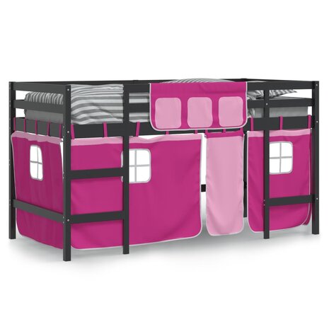 Kinderhoogslaper met gordijnen 90x190 cm grenenhout roze 3