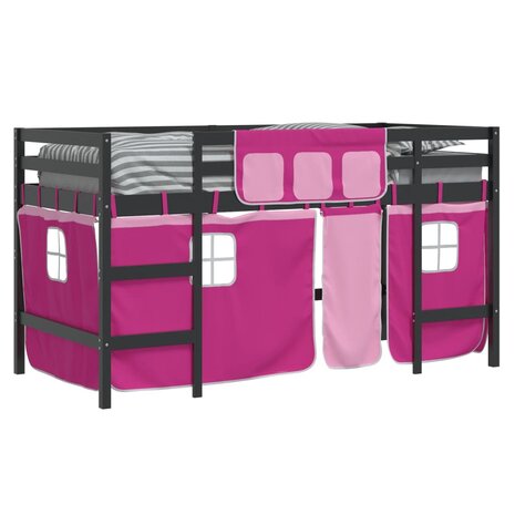 Kinderhoogslaper met gordijnen 90x190 cm grenenhout roze 4