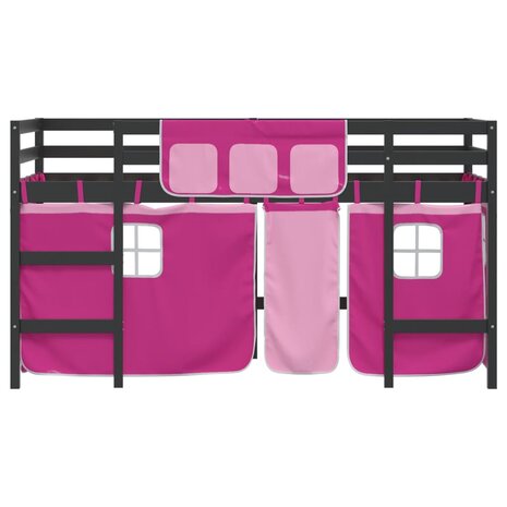 Kinderhoogslaper met gordijnen 90x190 cm grenenhout roze 5