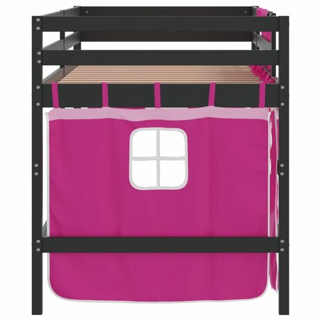 Kinderhoogslaper met gordijnen 90x190 cm grenenhout roze 8