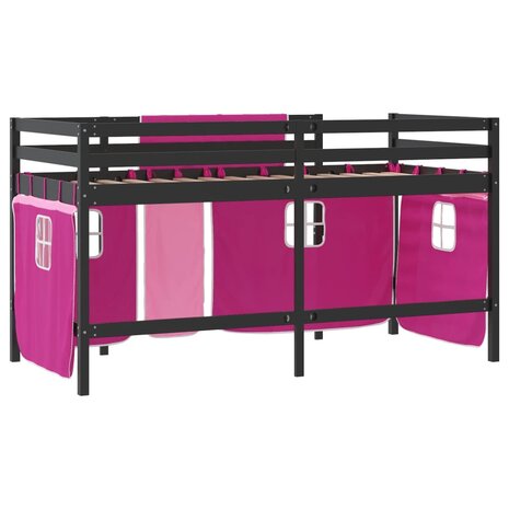 Kinderhoogslaper met gordijnen 90x190 cm grenenhout roze 9