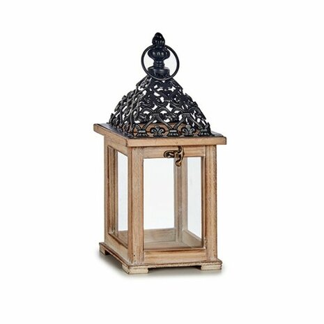 Lantaarn Zwart Natuurlijk Hout 13 x 29 x 13 cm Rooster (6 Stuks) 2