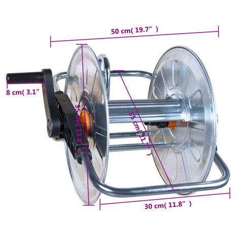Slanghaspel voor 50 m 1/2" of 35 m 3/4" slang wandmontage staal 9