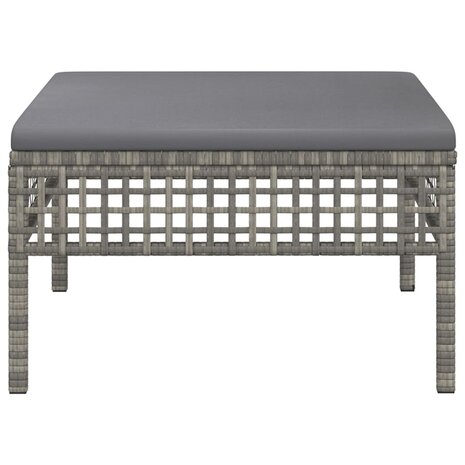 Tuinvoetenbank met kussen poly rattan grijs 3