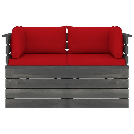 Tuinbank 2-zits met kussens pallet massief grenenhout 3