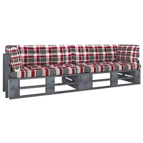 Tweezitsbank pallet met kussens grijs geïmpregneerd grenenhout 1