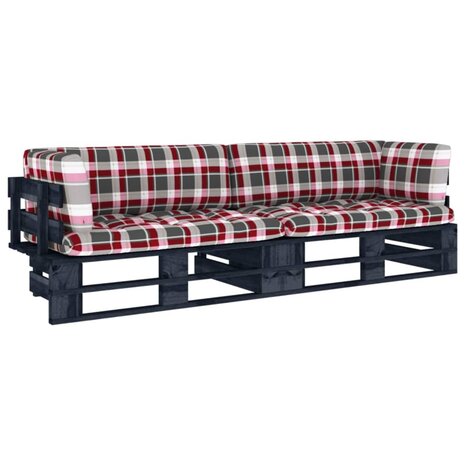 Tweezitsbank pallet met kussens zwart geïmpregneerd grenenhout 1