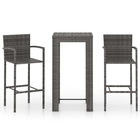 3-delige Tuinbarset met armleuningen poly rattan grijs 2